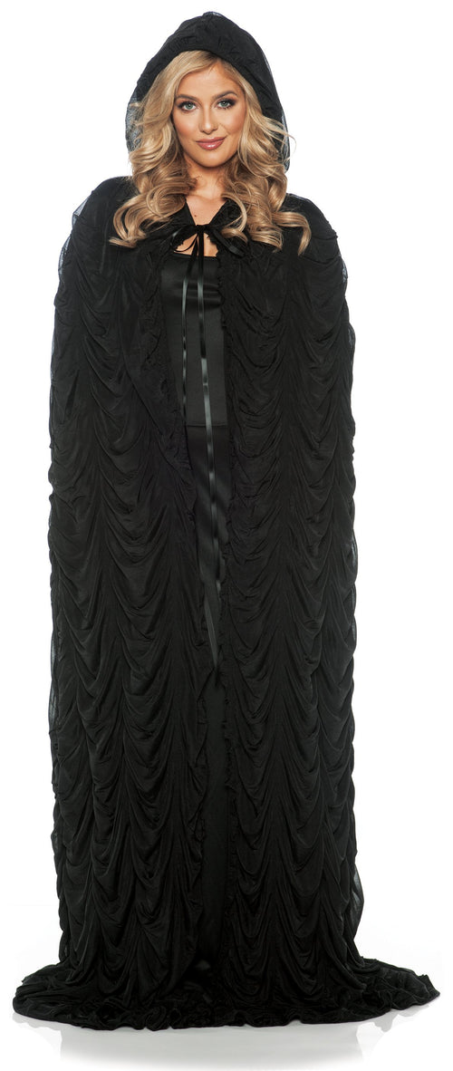 Black full length hooded cape