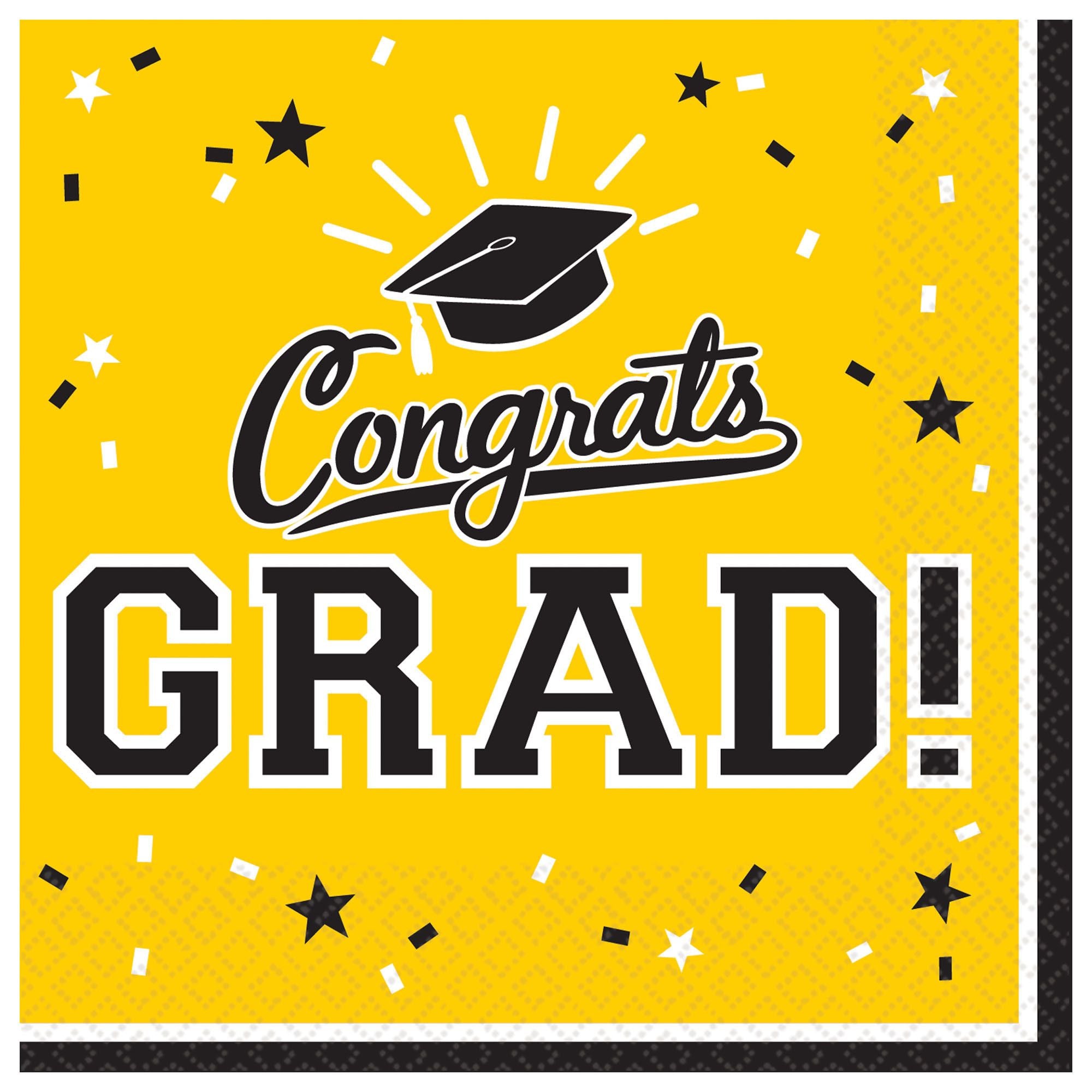 Yellow Congrats Grad Beverage Napkins | Graduation
