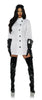 White lab coat dress with black buttons