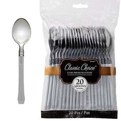 Silver Premium Plastic Spoons 20ct