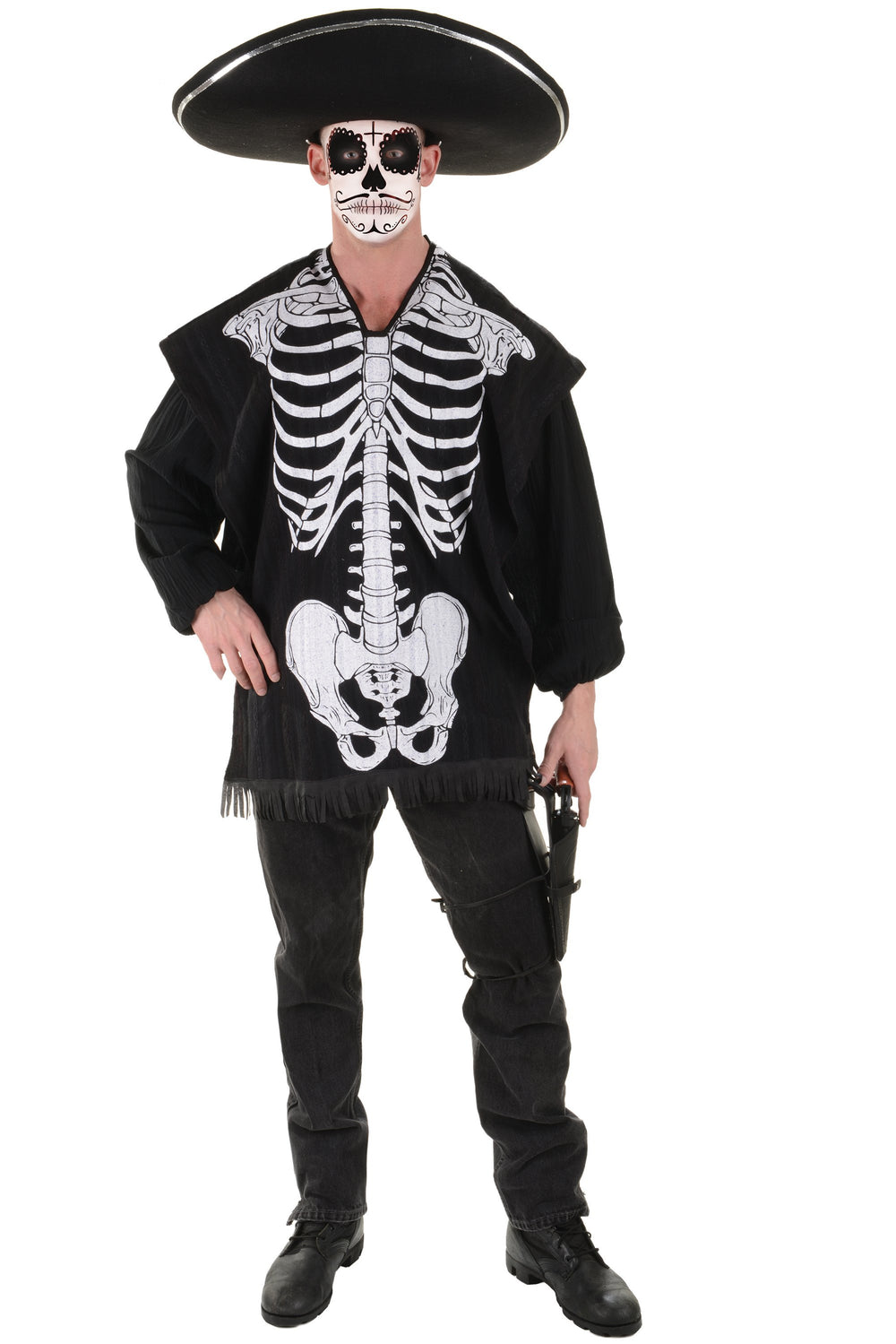 Black with white skeletal design