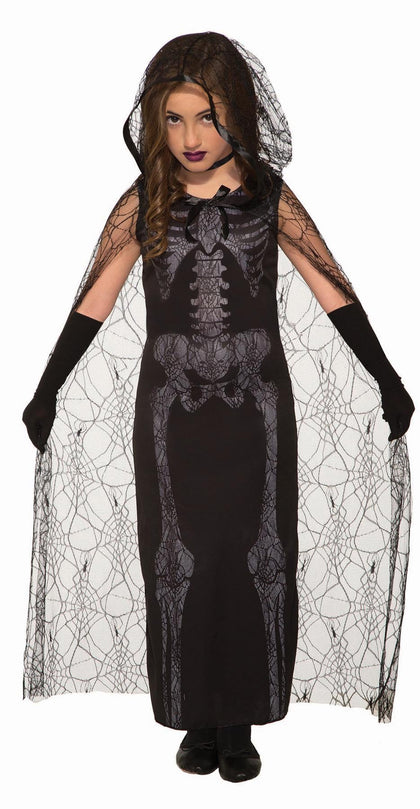 Black dress with skeleton and webbed cape
