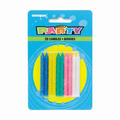 Spiral Glitter Birthday Candles - Assorted Colors 20ct