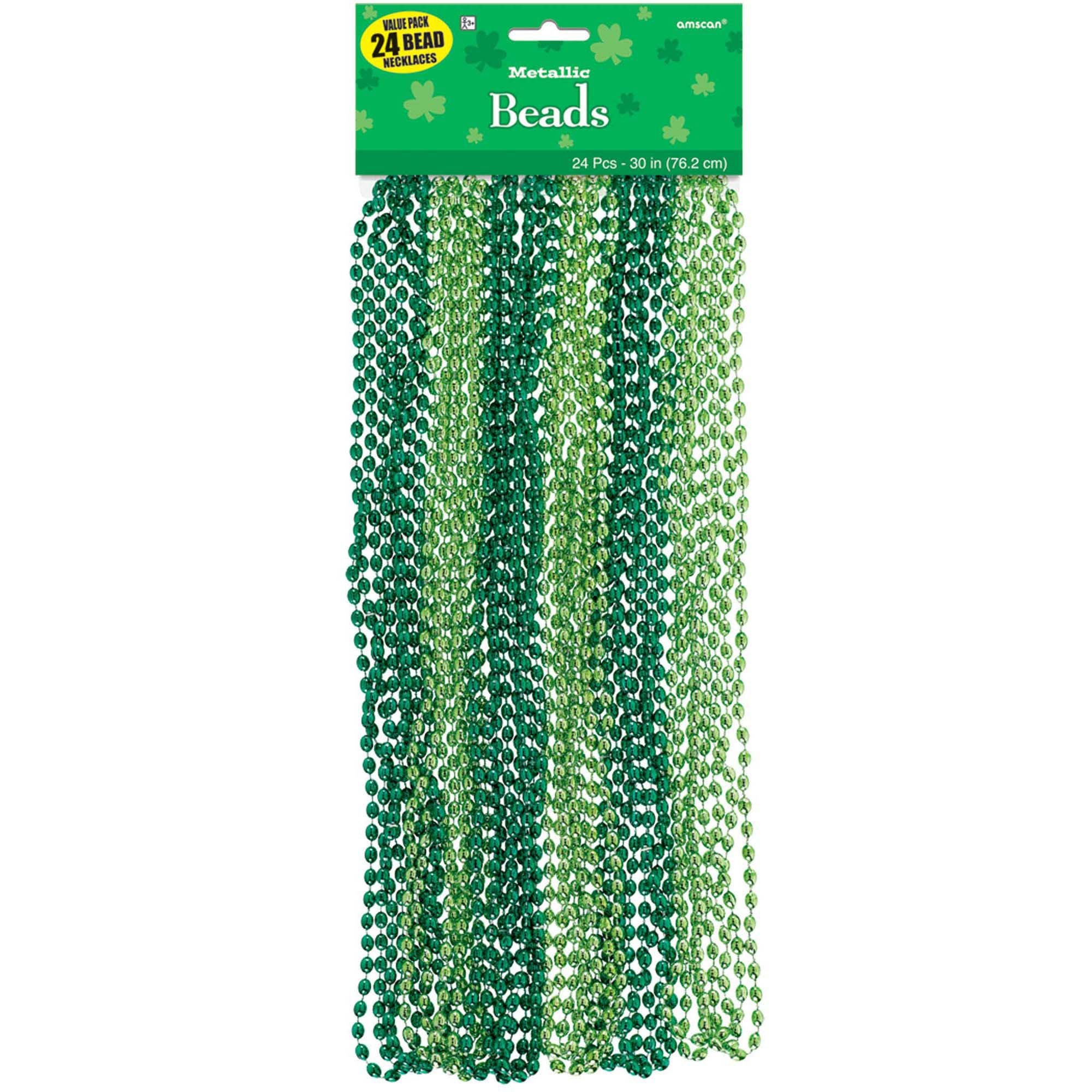 Green Metallic Bead Necklaces 24pc | St. Patrick's Day