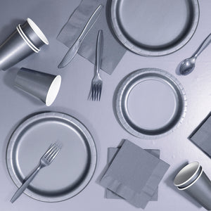 Shimmering Silver Round Plastic Table Cover | Solids