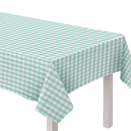 Teal Gingham Fabric Table Cover | Easter