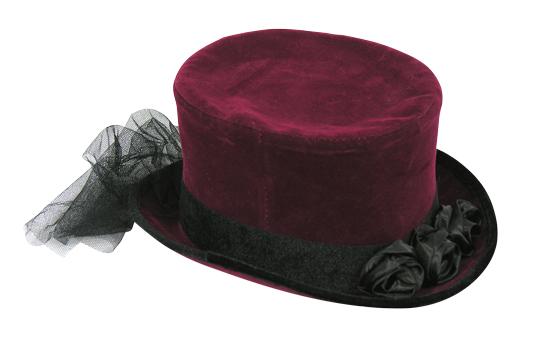 Burgundy with black band, flowers and lace