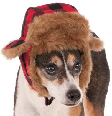 Red and black plaid with fur pet hat