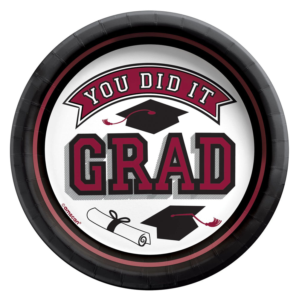 True To Your School "Congrats Grad" Round Plates, 6 3/4" - Maroon 20ct