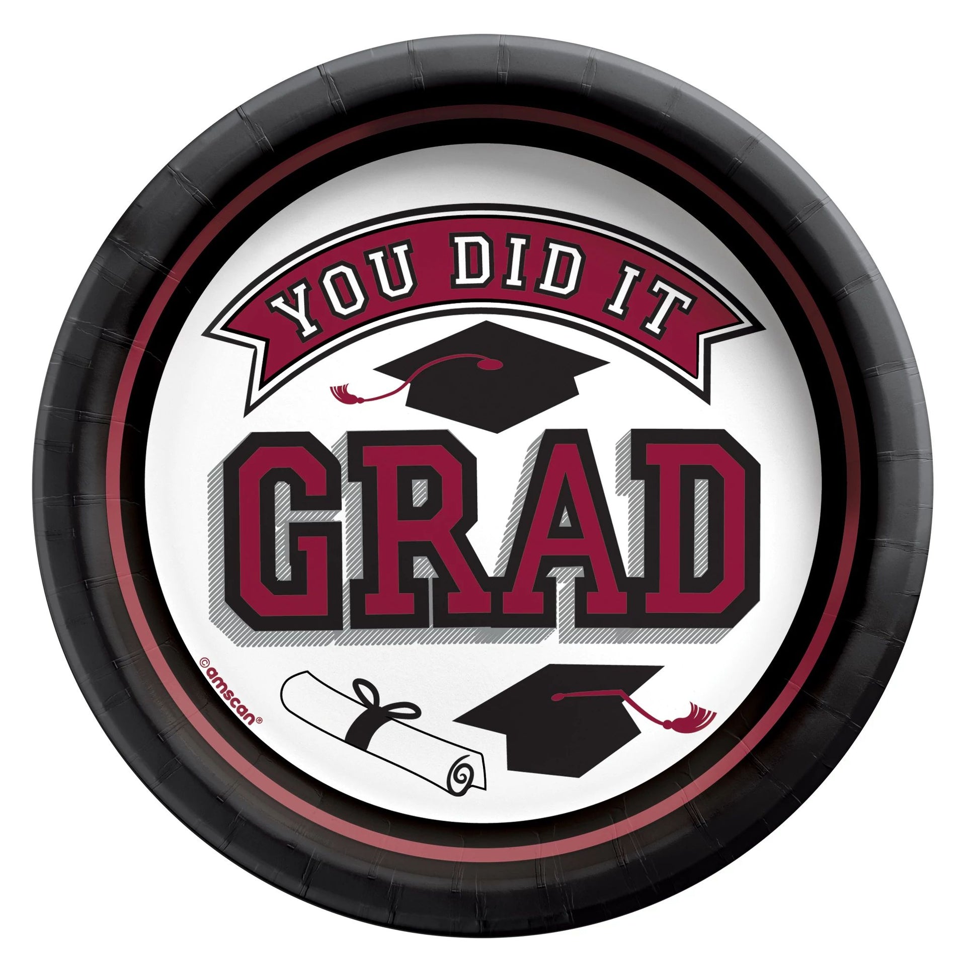 True To Your School "Congrats Grad" Round Plates, 6 3/4" - Maroon 20ct
