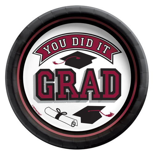 True To Your School "Congrats Grad" Round Plates, 6 3/4" - Maroon 20ct