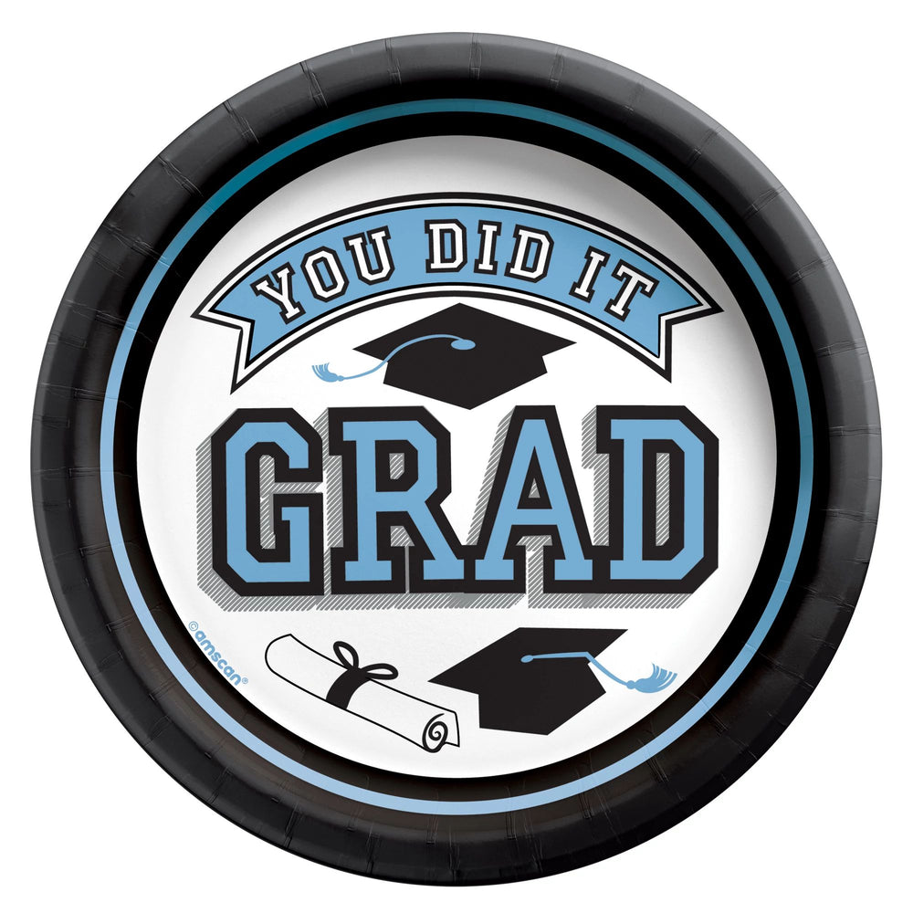 True To Your School "Congrats Grad" Round Plates, 6 3/4" - Powder Blue 20ct
