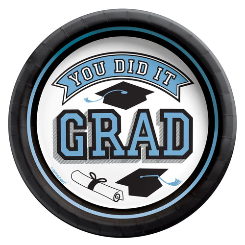 True To Your School "Congrats Grad" Round Plates, 6 3/4" - Powder Blue 20ct