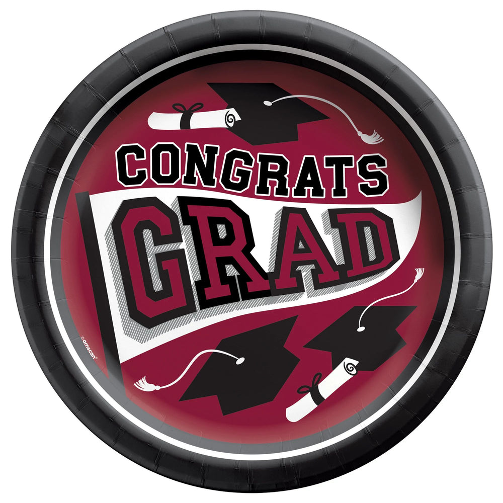 True To Your School "Congrats Grad" Round Plates, 8 1/2" - Maroon 20ct