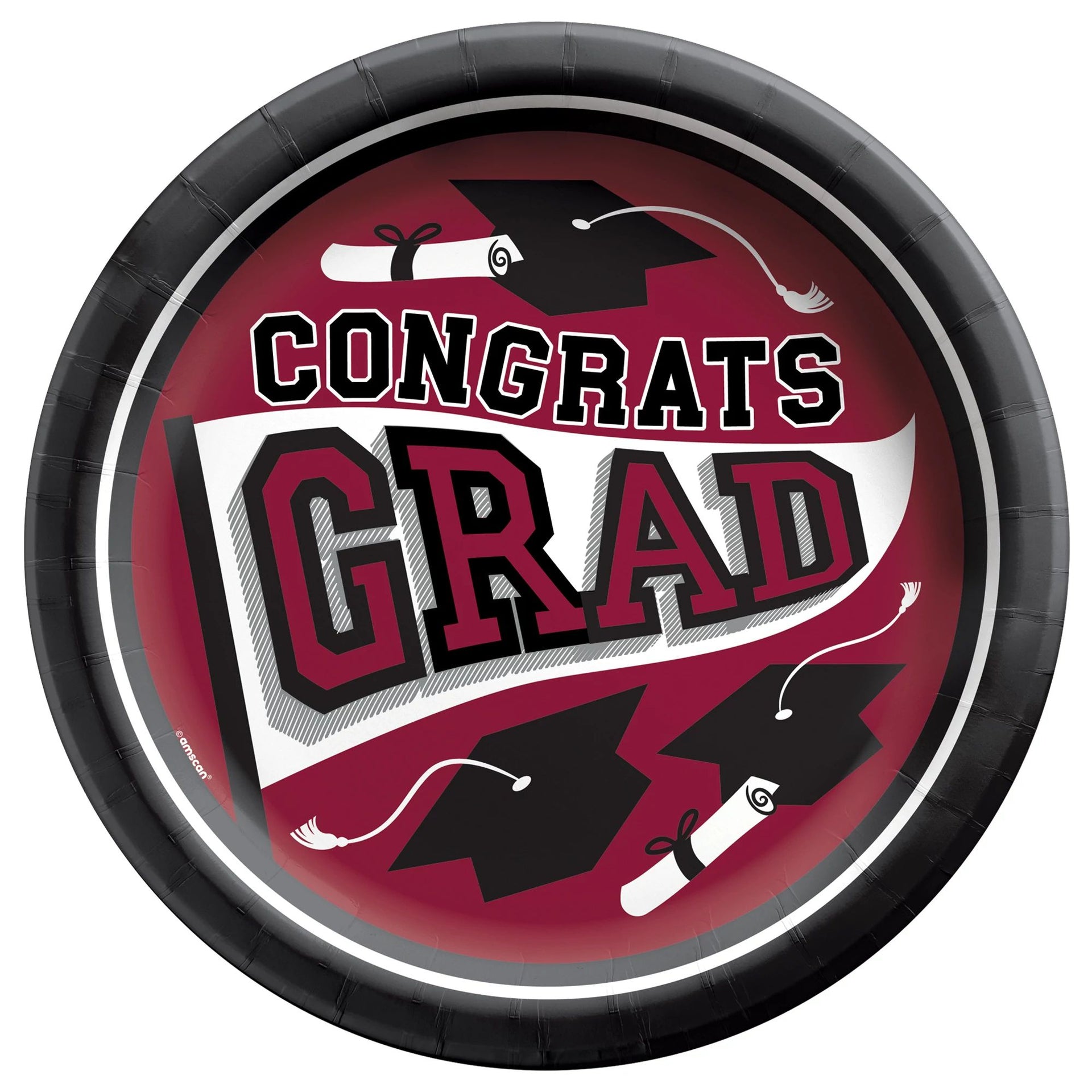 True To Your School "Congrats Grad" Round Plates, 8 1/2" - Maroon 20ct