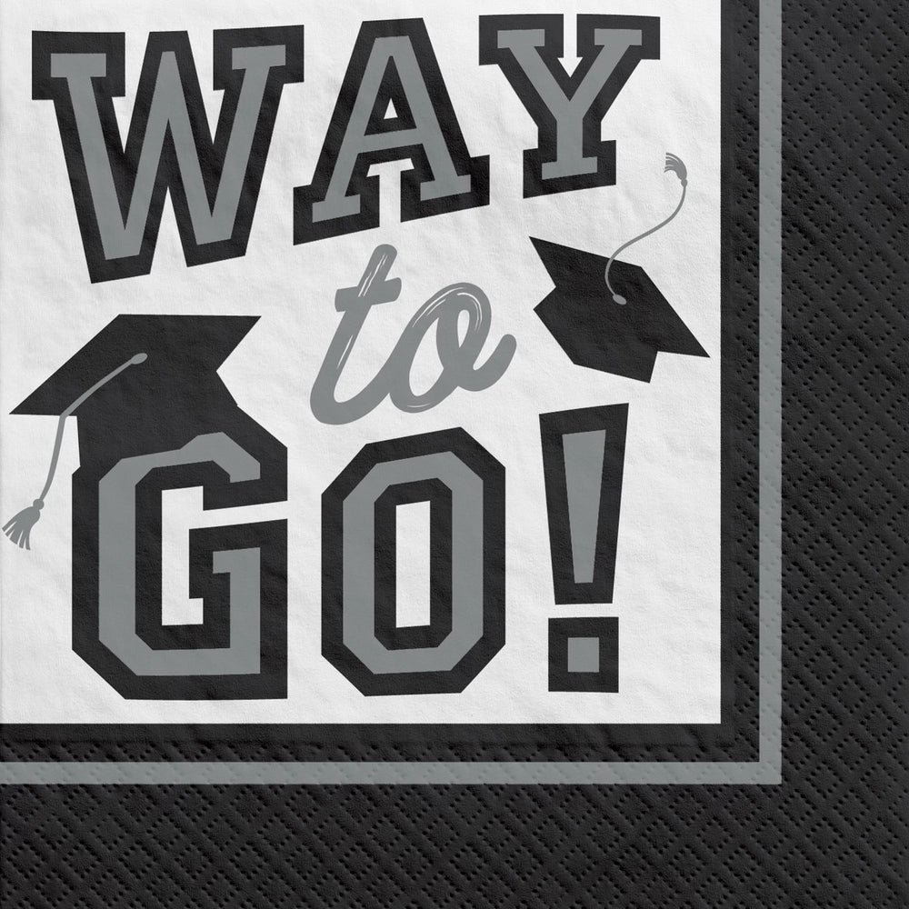 True To Your School "Way to Go" Grad Beverage Napkins - Silver