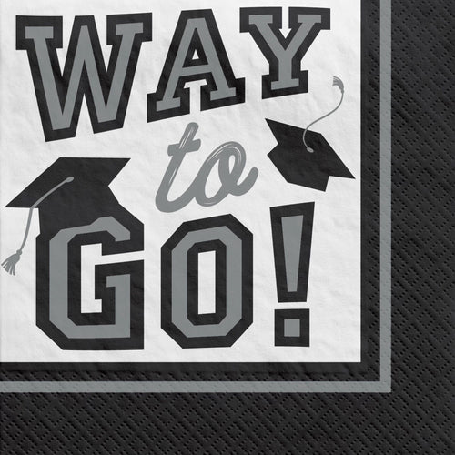 True To Your School "Way to Go" Grad Beverage Napkins - Silver