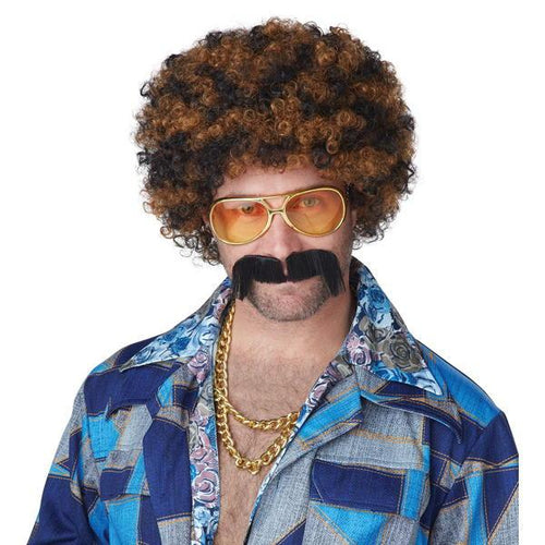 Brown and Black Afro and Black Mustache