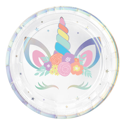 9in Unicorn Party Round Iridescent Plates 8ct | Kid's Birthday
