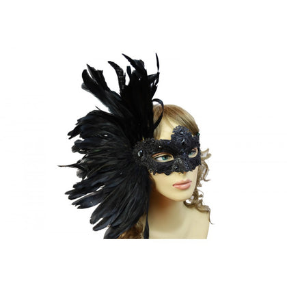Venetian Eye Mask with Black Feathers