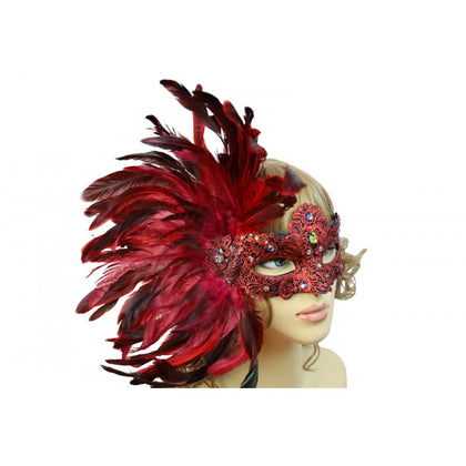 Venetian Eye Mask with Red Feathers