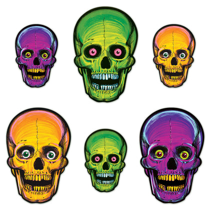Vintage Halloween Nite-Glo Skull Cutouts 6pc
