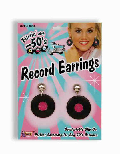 Clip on black record earrings with pink center