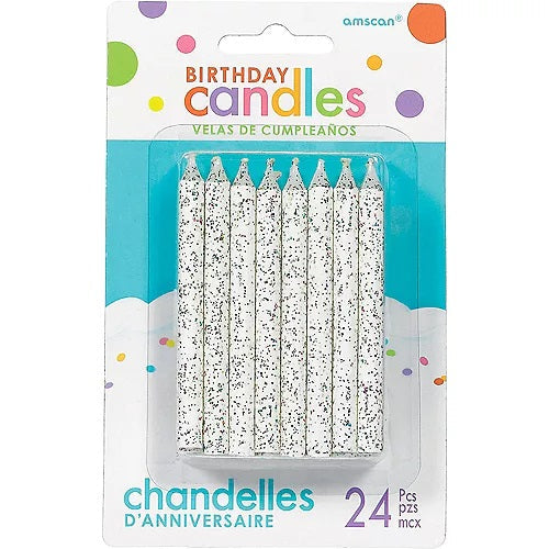White Glitter Spiral Candles  | Candles