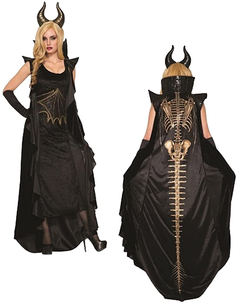 Black with dragon skeleton print on cape