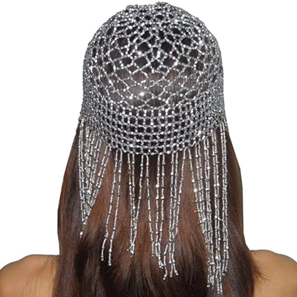 Meshed Beaded Cap Stretchy