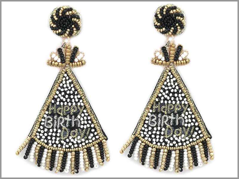 Black Happy Birthday Earrings