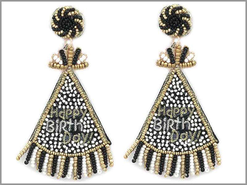 Black Happy Birthday Earrings