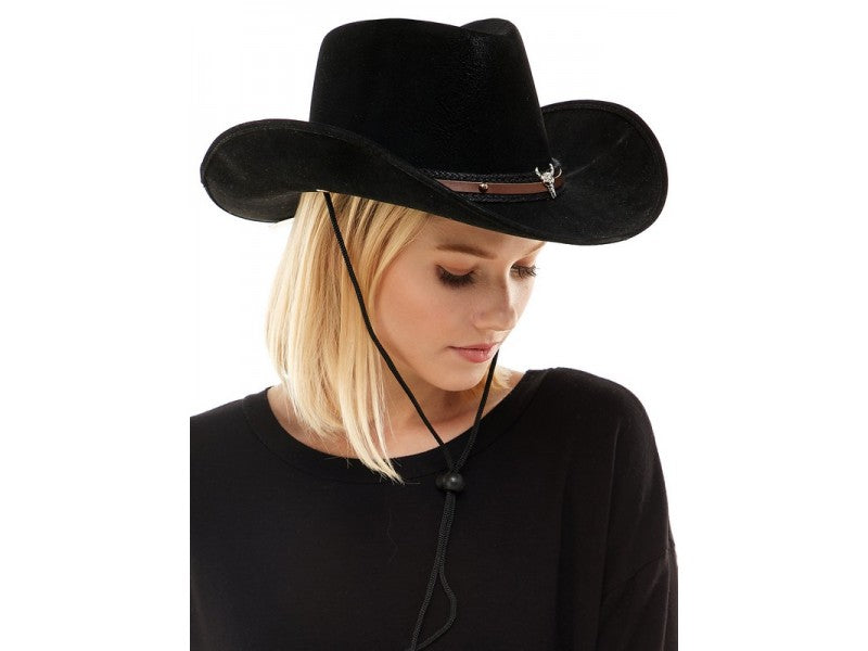 Faux Black Leather Cowboy Hat