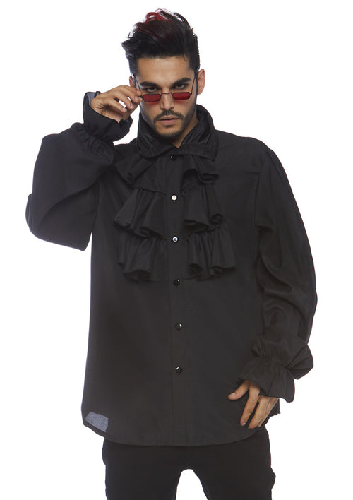 black ruffle shirt