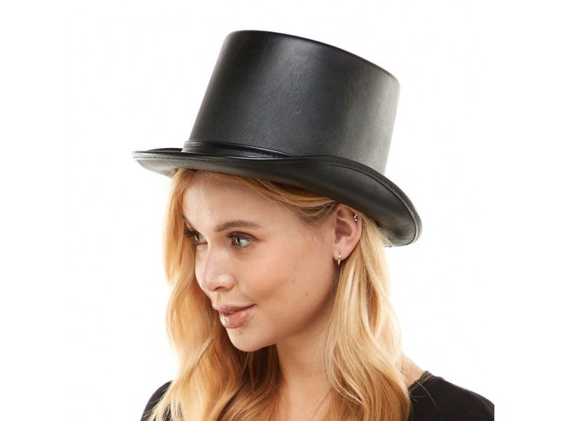 Faux Leather Top Hat | Black