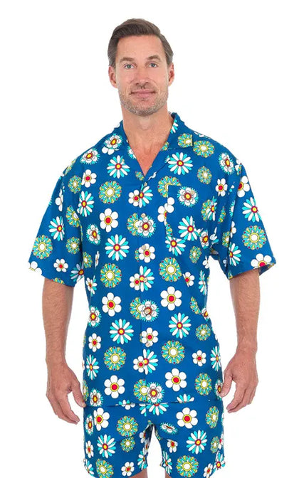 Navy Flower Luau Shirt | Summer