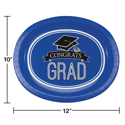 Blue Grad Oval Paper Platters 8ct | Graduation