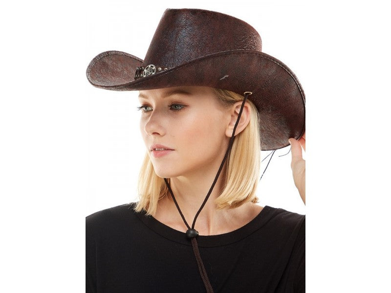 Faux Leather Cowboy Hat | Brown