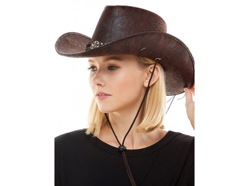 Faux Leather Cowboy Hat | Brown