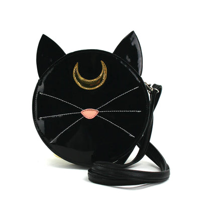 Mystical Black Cat Face Crossbody Bag In Vinyl | Halloween
