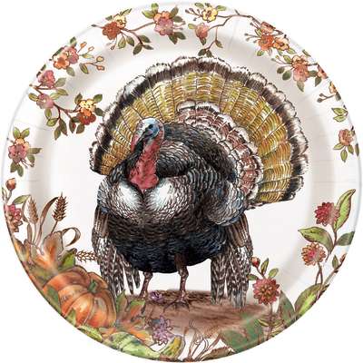 Plaid Turkey Round Dessert Plates 8ct | Thanksgiving