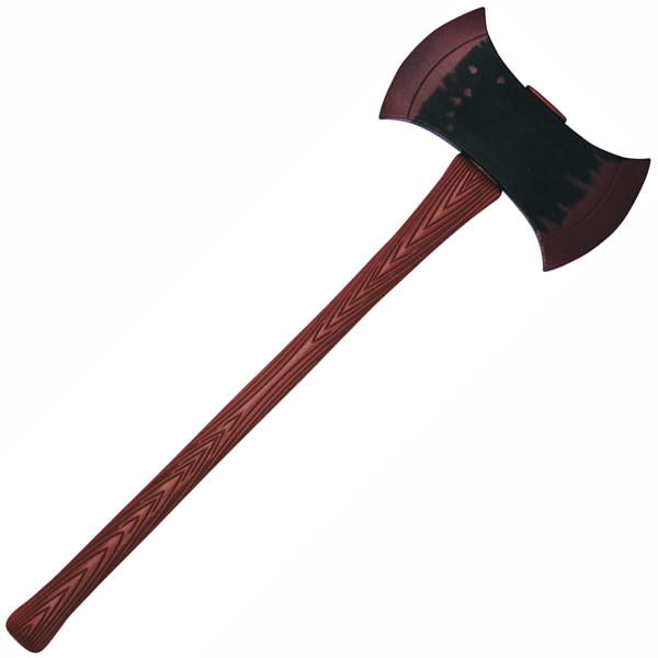 Two sided axe with wood look plastic handle