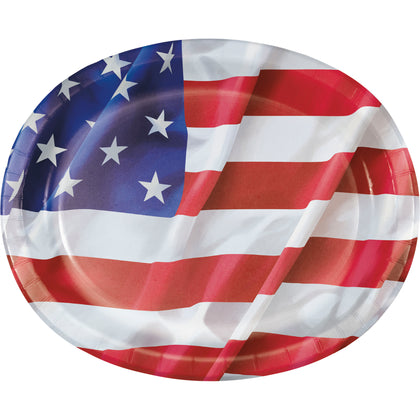 Flying Flag Paper 12in Oval Plate 8ct | Patriotic