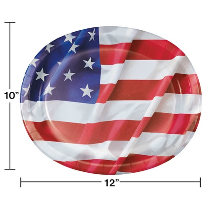 Flying Flag Paper 12in Oval Plate 8ct | Patriotic