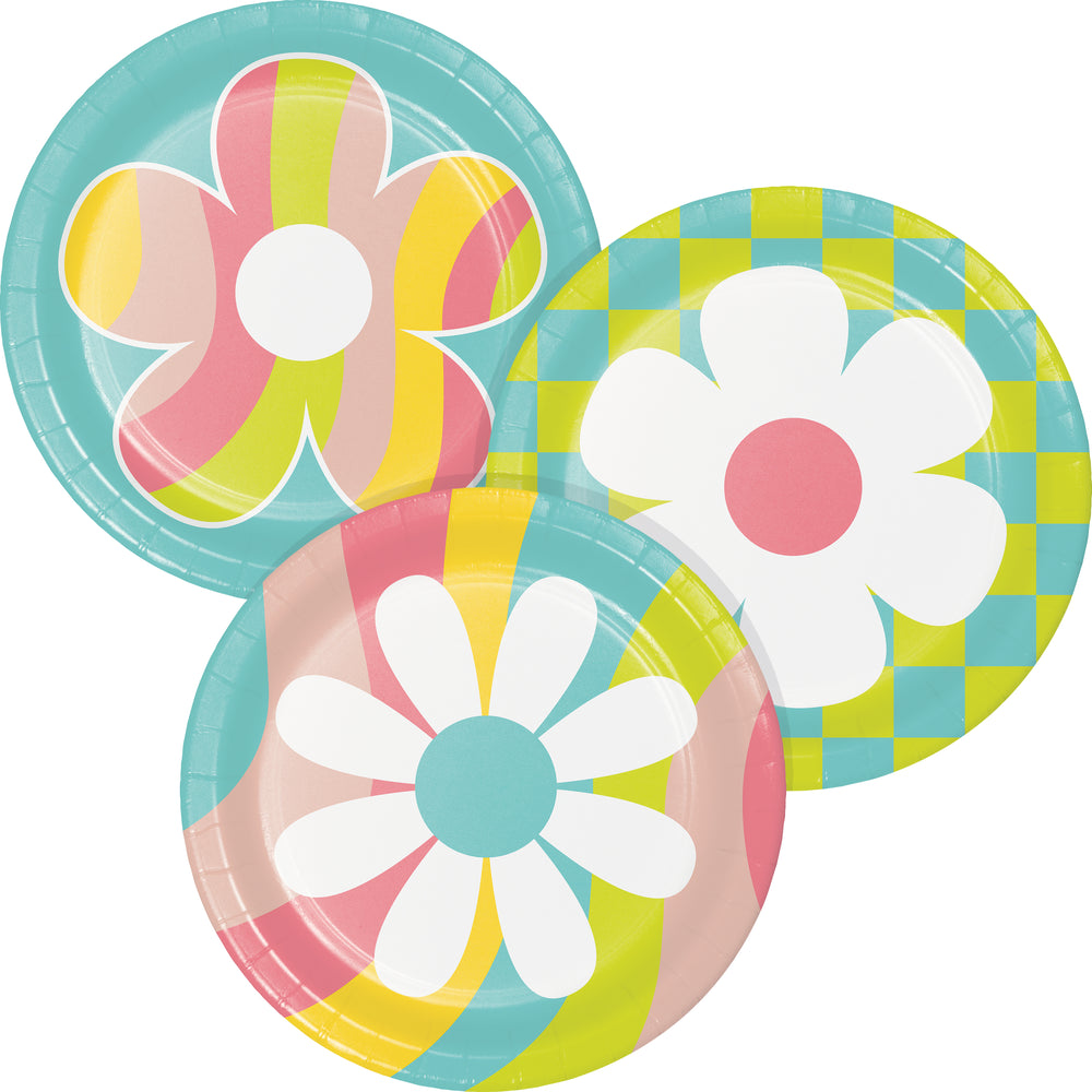 Flower Power 7in Paper Plates Assorted 8ct | Kid's Birthday