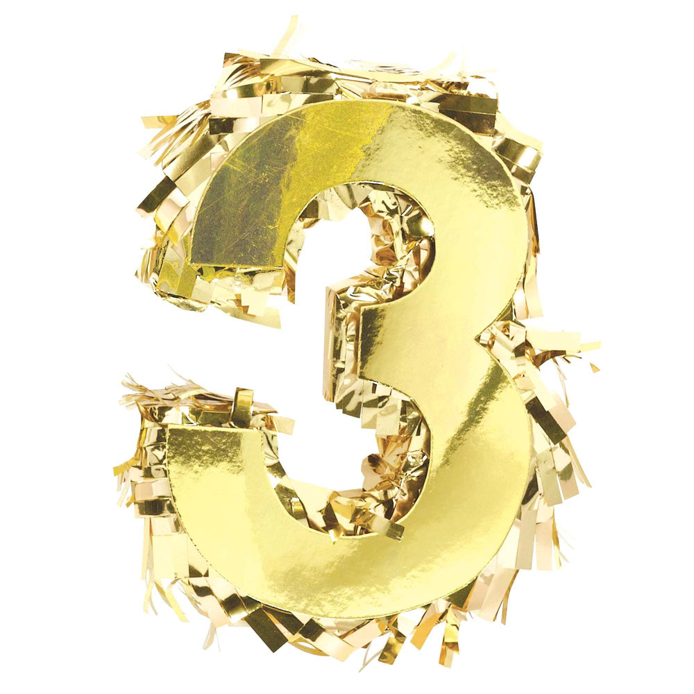 Foil Number Mini Pinata "3" | Gold
