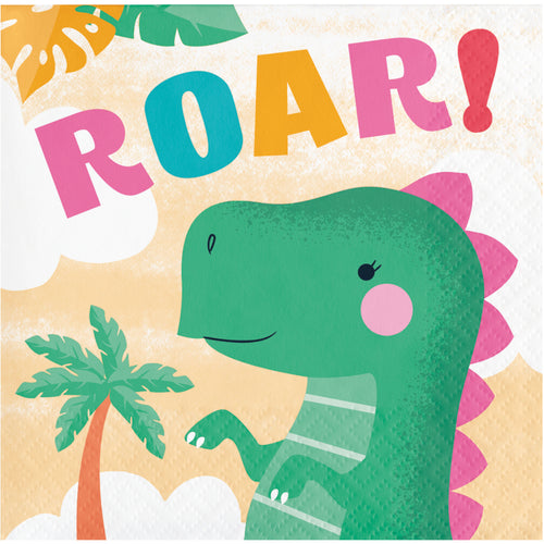 Girl Dino Beverage Napkins 16ct | Kid's Birthday