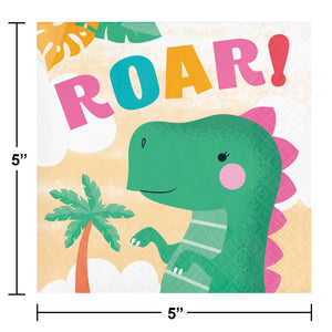 Girl Dino Beverage Napkins 16ct | Kid's Birthday