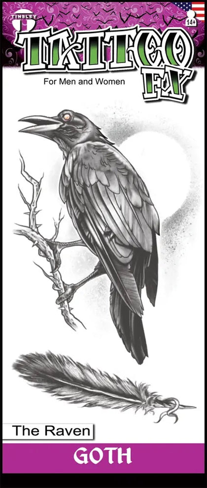 Goth Raven Temporary Tattoo | Tinsley Transfers (GTH-217)