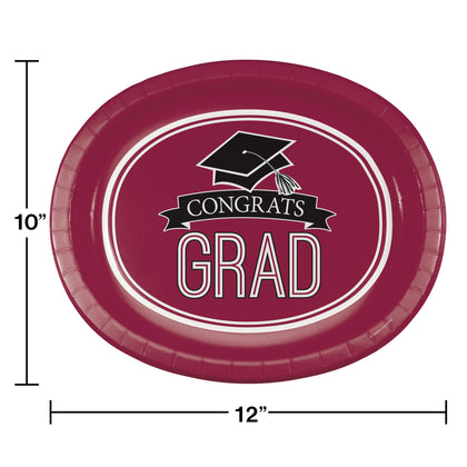 Burgundy Grad Oval Paper Platters 8ct | Graduation